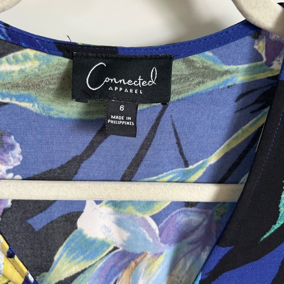 Connected Apparel Blue and Purple Sheath Dress V-Neck Midi - Picture 2 of 3